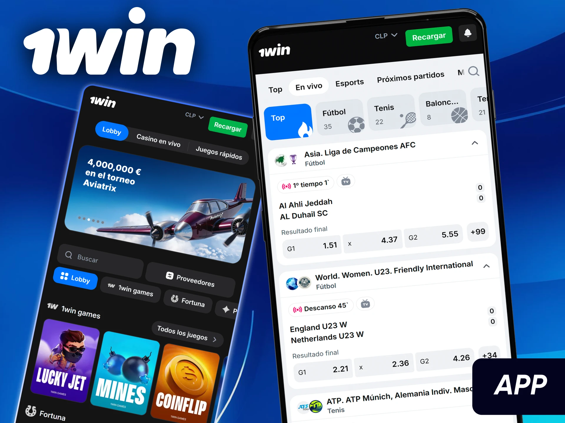 Descarga de la aplicación oficial de 1win Chile para dispositivos Android, iOS y computadores.
